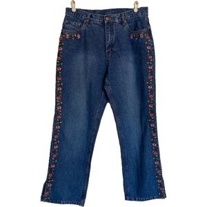 Bill Blass Vintage Floral Embroidered High Rise Blue Jean Sz 12P
